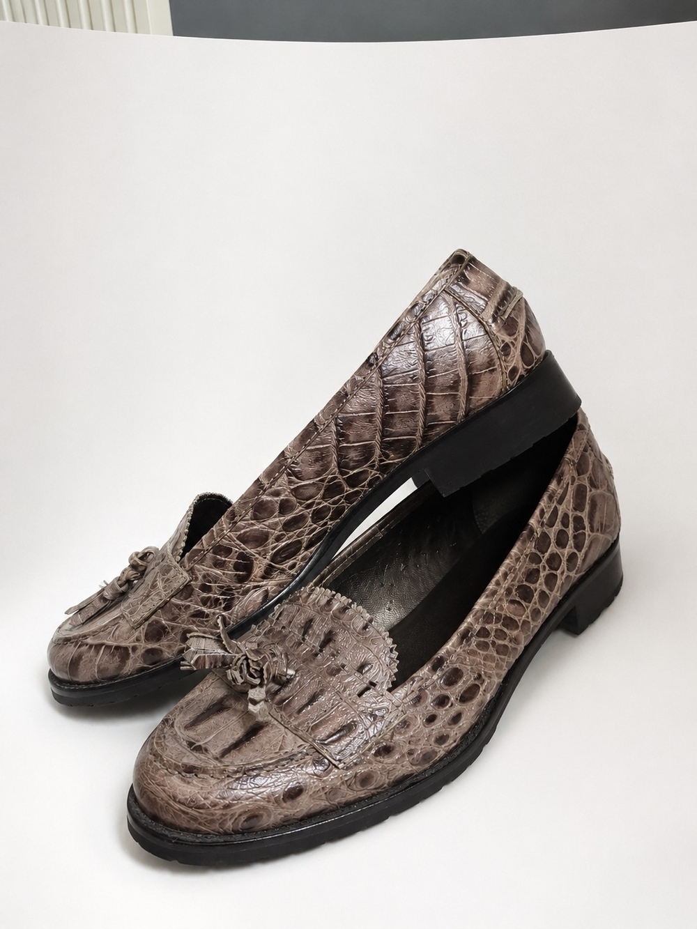 Talbots Croc Embossed Genuine Leather Tassel Loafers Brown Size 7B
